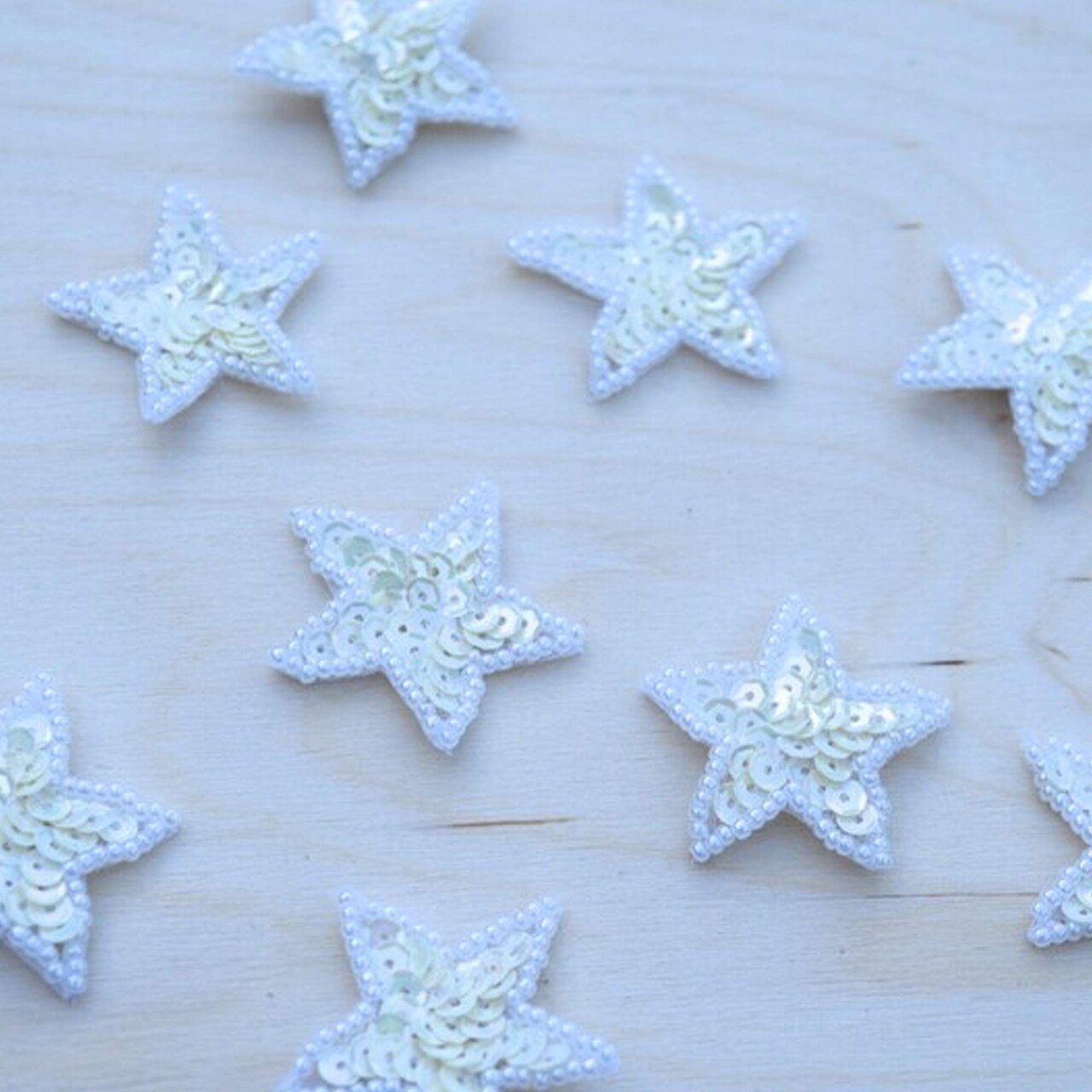 4 Pieces 0.75" White Beaded Sequin Star Patches for DIY Crafts Jackets Clips Accessories
